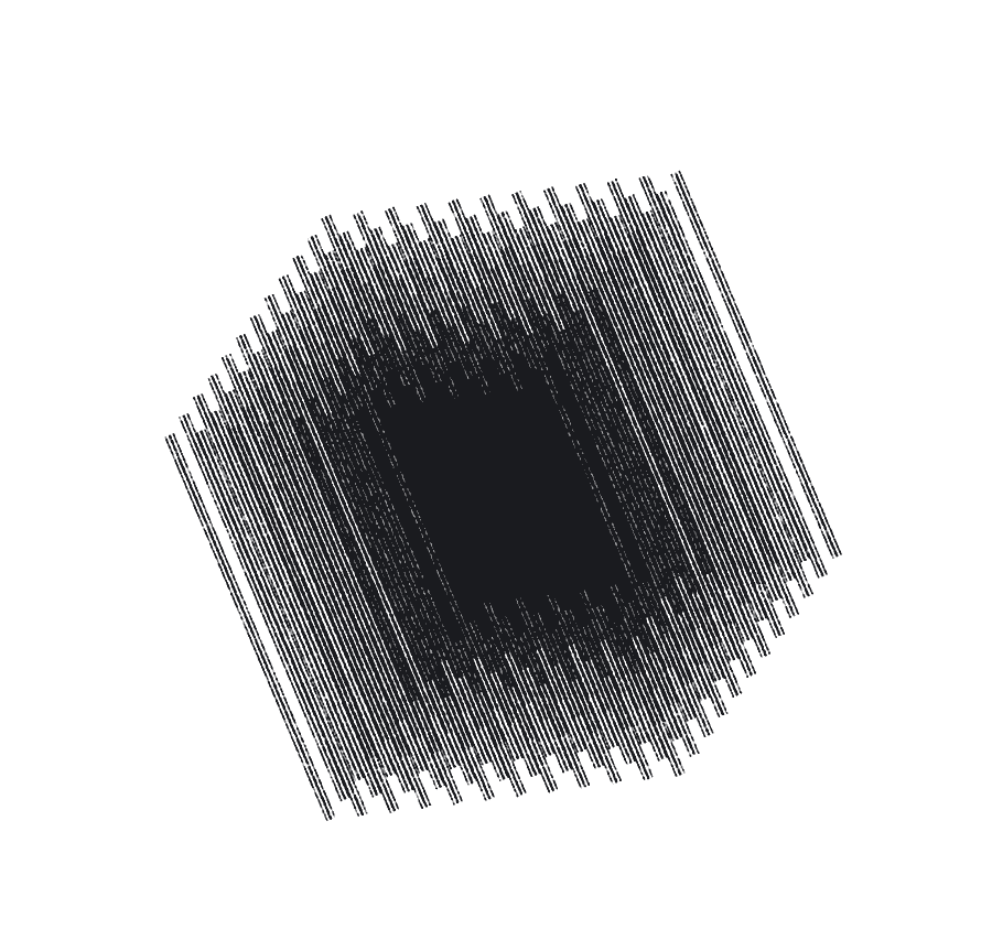 Plotter-drawn nested lattice: a dense tensor block resolving to a solid core
